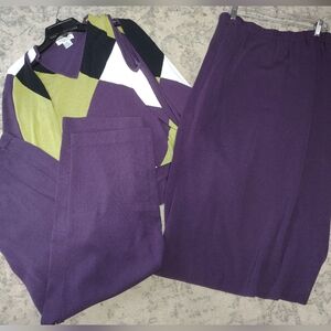 4 Piece Argyle Knit Two-Piece Set in Purple, Olive & Black Skirt Pants